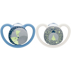 Nuk® πιπίλες νύχτας Space Night μέγεθος 3 (18-36M) με θήκη σετ των 2