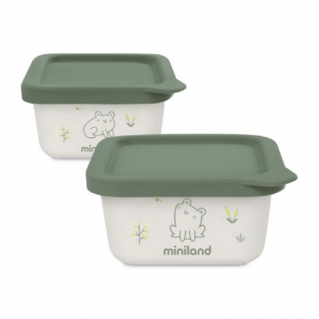 Δοχεία φαγητού Miniland Naturset frog 400 ml, σετ των 2