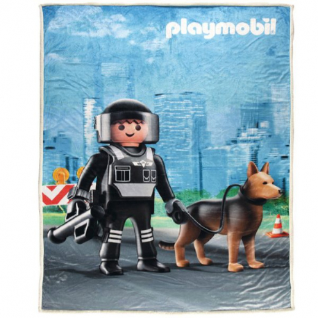 Κουβέρτα fleece με γούνα sherpa Das® kids - Playmobil Policeman 160 x 220 cm