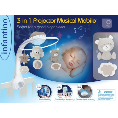 Μουσικό κρεμαστό - προβολέας Infantino® 3-in-1 Projector Musical Mobile Ecru