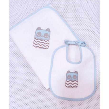 Σαλιάρα πετσετέ με κορδόνι Baby Star Tiny Friends Σιέλ