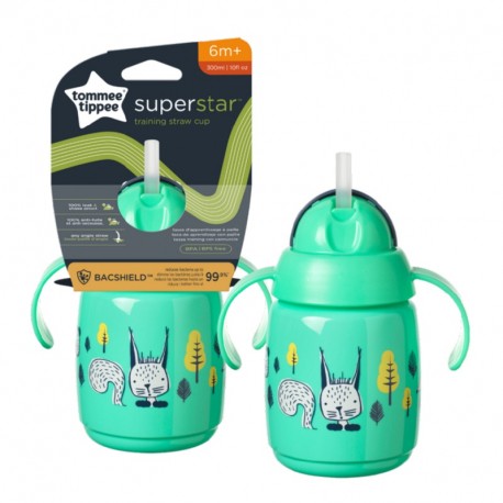 Εκπαιδευτικό κύπελο Tommee Tippee Training Straw με καλαμάκι Green 300ml