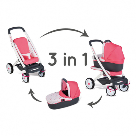 Καροτσάκι και port-bebe κούκλας 3 σε 1 Smoby Maxi Cosi &amp; Quinny Pink