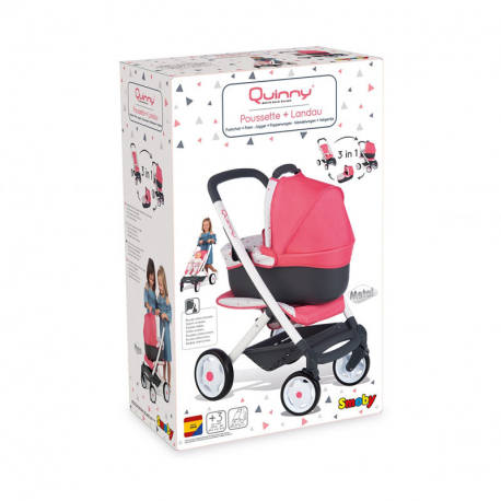 Καροτσάκι και port-bebe κούκλας 3 σε 1 Smoby Maxi Cosi &amp; Quinny Pink