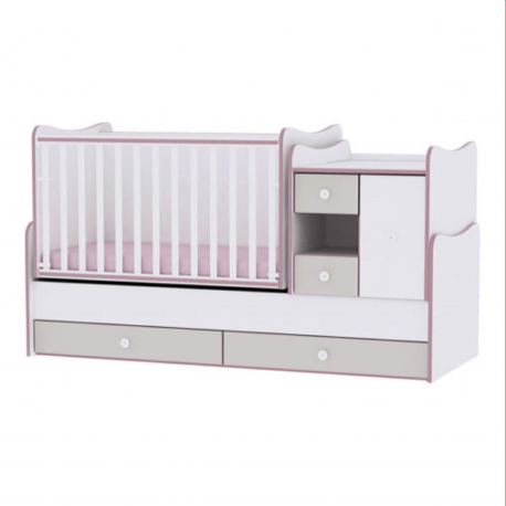 Πολυμορφικό κρεβάτι LoreLLi® Mini Max White - Crossline Pink