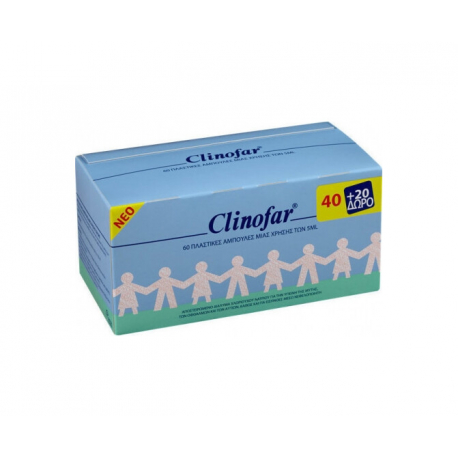Clinofar® αμπούλες Isotonic 5 ml φυσιολογικού ορού μύτης 40+20 τεμάχια Δώρο
