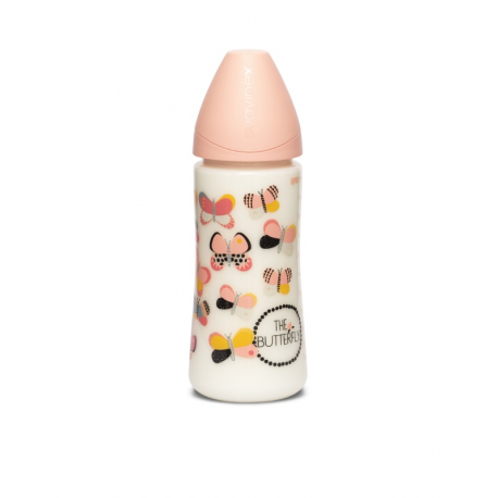 Suavinex μπιμπερό Butterfly Orange με θηλή Round παχύρευστων τροφών 360ml (1τμχ)