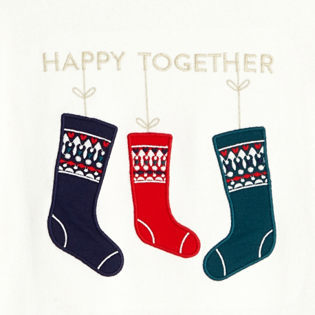 Okaidi T-shirt Noel a message &quot;Happy Together&quot; blanc fille