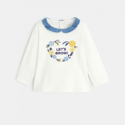 Obaibi T-shirt col petale fleurs brodees