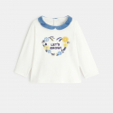 Obaibi T-shirt col petale fleurs brodees blanc bebe fille