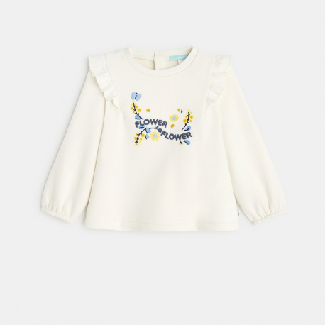 Obaibi Sweat molleton fleurs brodees beige bebe fille