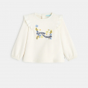 Obaibi Sweat molleton fleurs brodees beige bebe fille