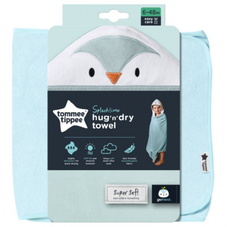 Πετσέτα με κουκούλα Τommee tippee Percy the Penguin Hug &#039;n&#039; Dry 6-48 μηνών