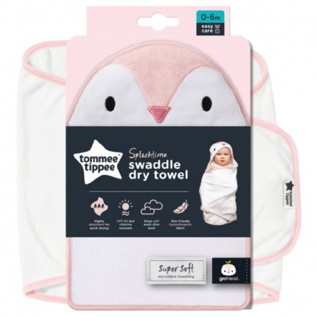 Πετσέτα με κουκούλα Τommee tippee Penny the Penguin Swaddle Dry 0-6 μηνών