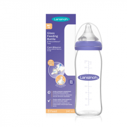 Μπιμπερό γυάλινο Lansinoh 240 ml με θηλή μεσαίας ροής NaturalWave® (1τμχ)
