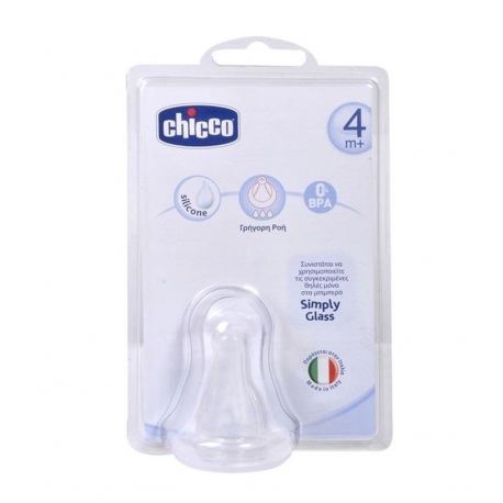 Chicco θηλή Simply Glass γρήγορης ροής 4M+