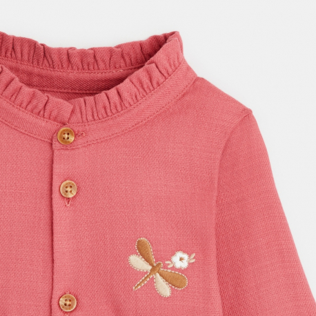 Obaibi Φόρεμα μακρυμάνικο με κουμπιά, ροζ για μωρά κοριτσάκια