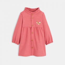 Obaibi Φόρεμα μακρυμάνικο με κουμπιά, ροζ για μωρά κοριτσάκια