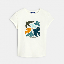 Okaidi Μπλούζα με τυπωμένα πουλιά λευκή για κορίτσια
