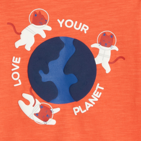 Obaibi Μπλούζα με σχέδιο γάτες αστροναύτες πορτοκαλί για μωρά αγόρια
