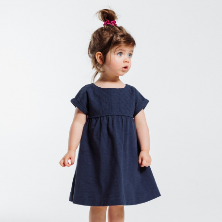 Obaibi Robe maille et broderie anglaise bleue bebe fille
