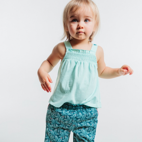 Obaibi Top jersey a smocks turquoise bebe fille