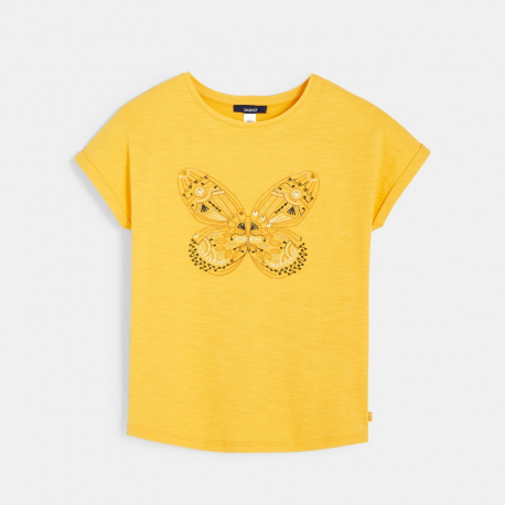 Okaidi T-shirt a motif brode jaune fille