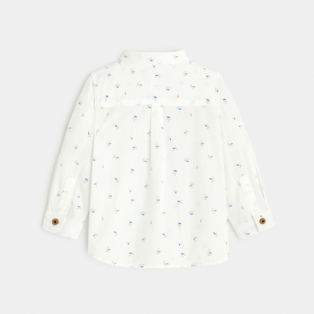 Obaibi Chemise coton fantaisie feuilles blanche bebe garcon
