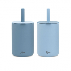 Σετ ποτήρια σιλικόνης Kiokids® με καλαμάκι 180 ml Σιέλ