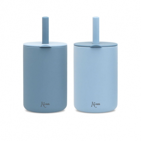 Σετ ποτήρια σιλικόνης Kiokids® με καλαμάκι 180 ml Σιέλ