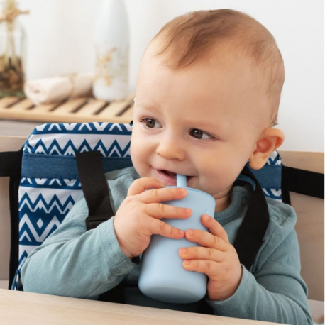 Σετ ποτήρια σιλικόνης Kiokids® με καλαμάκι 180 ml Σιέλ