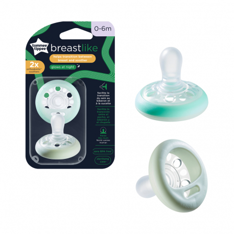 Πιπίλες νύχτας Tommee Tippee Night Time 0-6M Πράσινο, σετ των 2
