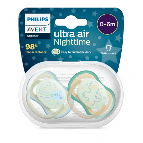 Πιπίλες νυκτός Philips Avent Ultra Air Night 0-6m Boy, σετ των 2 - SCF376/18