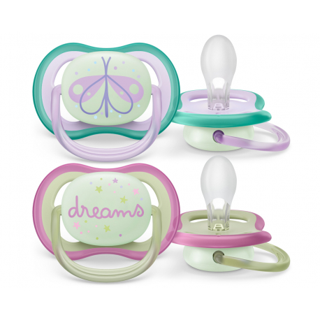 Πιπίλες νυκτός Philips Avent Ultra Air Night 0-6m Girl, σετ των 2 - SCF376/19