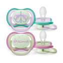 Πιπίλες νυκτός Philips Avent Ultra Air Night 0-6m Girl, σετ των 2 - SCF376/19