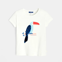 Okaidi T-shirt manches courtes a sequins magiques blanc Fille