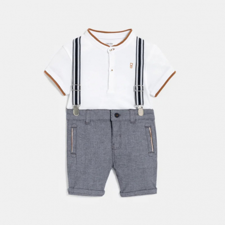 Obaibi Obaibi Short a bretelles et polo blanc bebe garcon