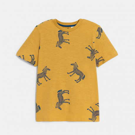 Okaidi Boy&#039;s yellow short-sleeve T-shirt with zebra design