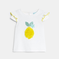 Obaibi T-shirt volants imprime paon blanc bebe fille
