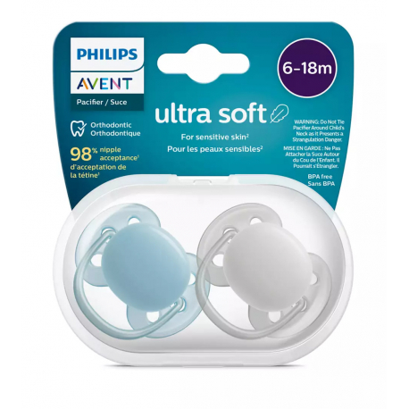 Πιπίλες Philips Avent Ultra Soft 6-18m Boy, σετ των 2 - SCF091/17