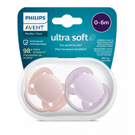 Πιπίλες Philips Avent Ultra Soft 0-6m Girl, σετ των 2 - SCF091/31