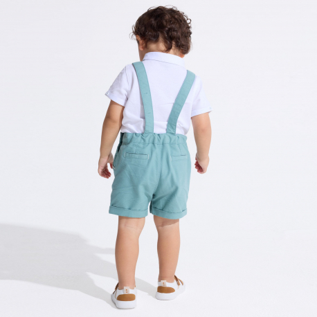 Obaibi Baby boy&#039;s green short dungarees and white pique polo shirt