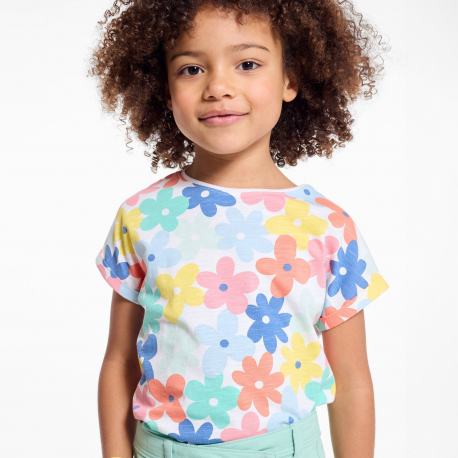 Okaidi Girl&#039;s multicoloured, floral, short-sleeve T-shirt
