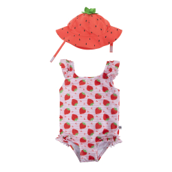 Σετ μαγιό ολόσωμο & καπέλο Zoocchini™ Strawberry 12-24 μηνών
