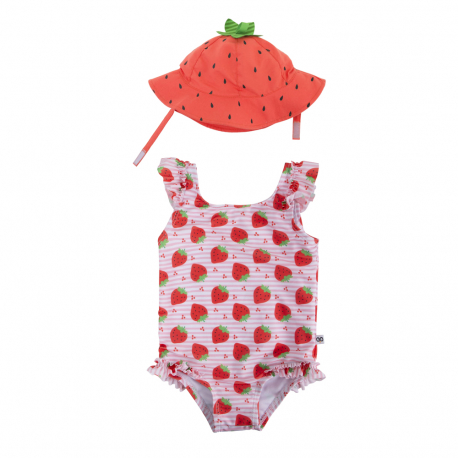 Σετ μαγιό ολόσωμο &amp; καπέλο Zoocchini™ Strawberry 12-24 μηνών