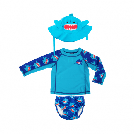 Σετ μπλούζα-πάνα μαγιό-καπέλο Zoocchini™ Sherman the Shark 6-12 μηνών