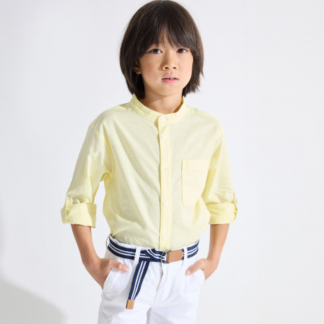 Okaidi Boy&#039;s plain white Henley collar shirt
