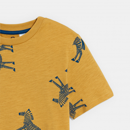 Okaidi Boy&#039;s yellow short-sleeve T-shirt with zebra design