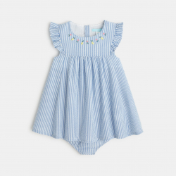Obaibi Φόρεμα ριγέ από ύφασμα  seersucker μπλε για μωρά κοριτσάκια