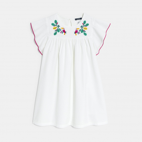 Okaidi Girl&#039;s white embroidered babydoll dress